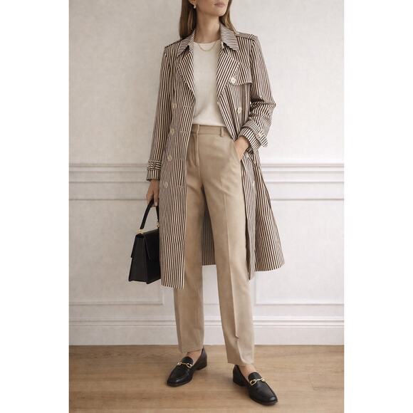 Ralph Lauren Jackets & Blazers - Vintage Ralph Lauren Pinstripe Brown Neutral Belted Trench Coat Large Preppy